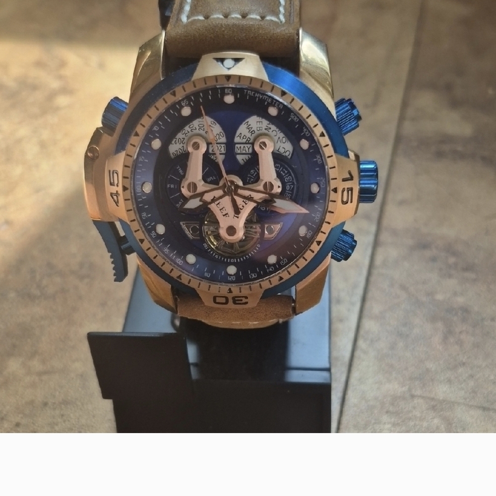 Gold and Blue Chronograph Watch Like New Never Worn